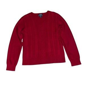 Chaps medium red chunky cable knit sweater fishermen’s Valentine’s Day preppy